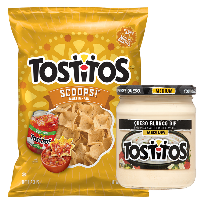 Tostitos Scoops Multigrain, 10oz & Tostitos Medium Queso Blanco Dip 15oz