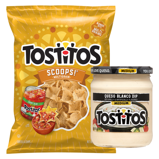 Tostitos Scoops Multigrain, 10oz & Tostitos Medium Queso Blanco Dip 15oz