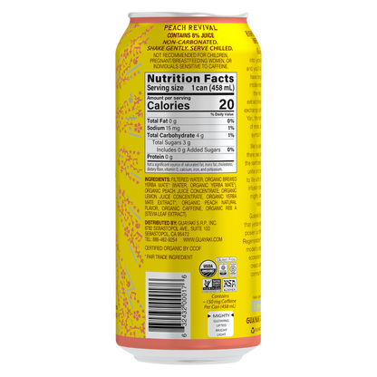 Guayaki Yerba Mate Organic Peach Revival 15.5oz Can