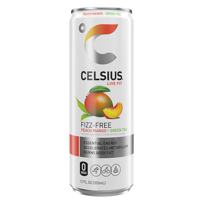 CELSIUS Peach Mango Green Tea Essential Energy Drink 12oz Can