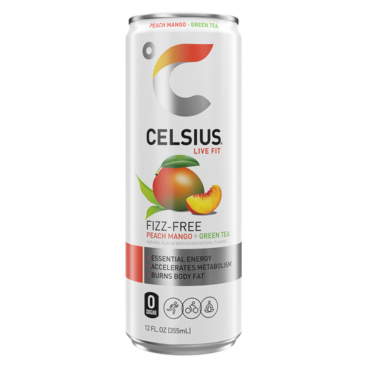 CELSIUS Peach Mango Green Tea Essential Energy Drink 12oz Can