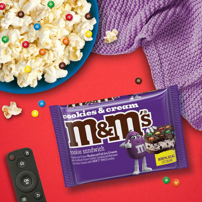 M&M'S Ice Cream Cookies and Cream Sandwiches, Reduced Fat Cookies and Cream Ice Cream Dessert Sandwich, 4ct