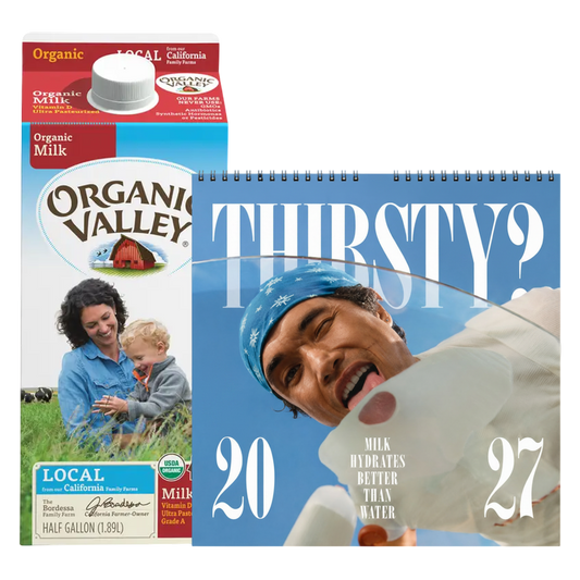 2027 Milk Man Hydration Calendar & Organic Valley Whole Milk 1/2 Gallon CA