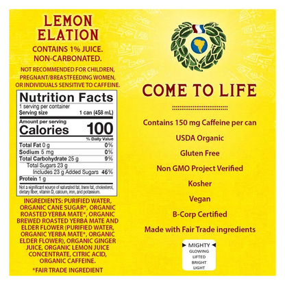 Guayaki Yerba Mate Organic Lemon Elation 15.5oz Can