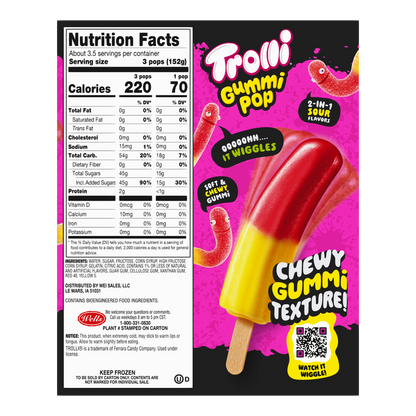 Trolli Frozen Gummi Ice Pops Chewy Sour Gummy Candy Frozen Dessert Snacks, Cherry Lemon, 10 Count