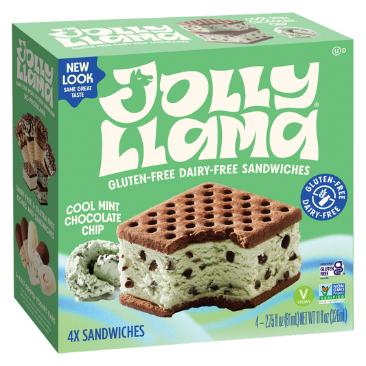 Jolly Llama Dairy-Free Gluten-Free Cool Mint Chocolate Chip Ice Cream Sandwiches, 4ct