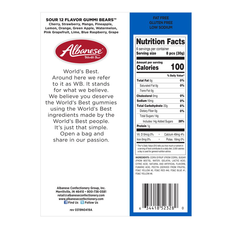 Albanese Confectionery Sour 12 Flavor Gummi Bears 7oz