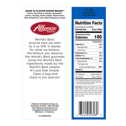 Albanese Confectionery Sour 12 Flavor Gummi Bears 7oz