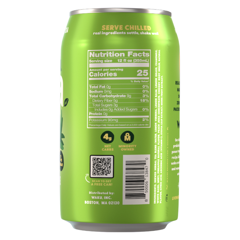 Waku Prebiotic Tea Pineapple 12oz Can