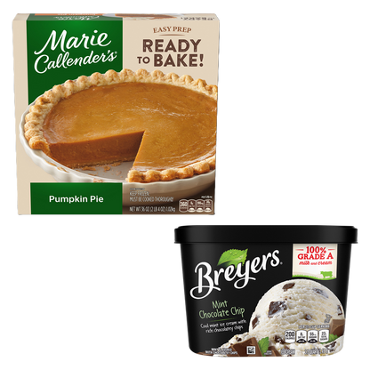 Marie Callender Frozen Pumpkin Pie & Breyer's Mint Chocolate Chip Ice Cream bundle
