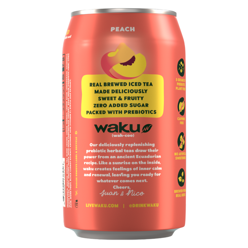 Waku Prebiotic Tea Peach 12oz Can