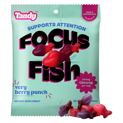 Tandy Focus Fish, Fruit Punch Flavored Gummies with American Ginseng, 1.8oz