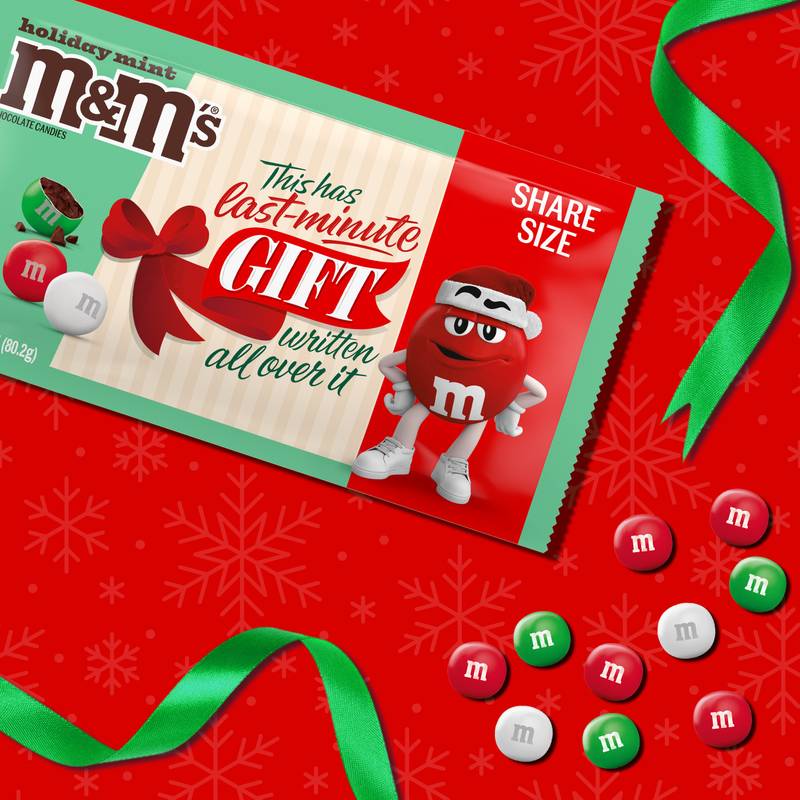 M&M'S Mint Chocolate Holiday Message Christmas Candy, Share Size, 2.83 oz