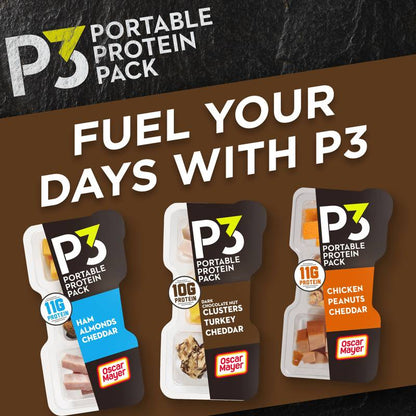 P3 Portable Protein Snack Pack with Dark Chocolate Almond Nut Clusters, Turkey & Cheddar Cheese - 2oz