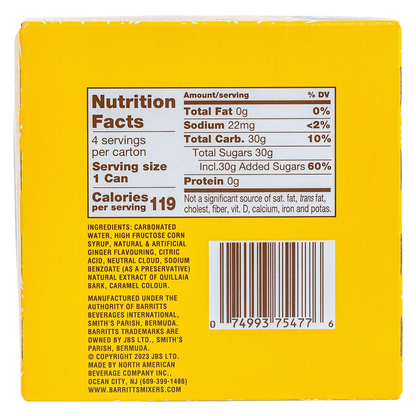 Barritt's Ginger Beer 4pk 7.5oz Can