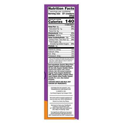 Annie's Homegrown Organic Cheddar Crackers 7.5oz