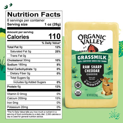 Organic Valley Grassmilk Raw Sharp Cheddar Cheese - 8oz