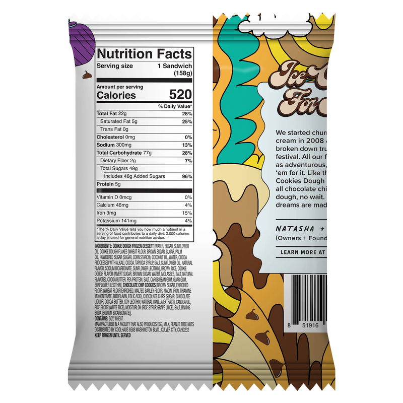 Coolhaus Dairy Free Cookie Dough Lyfe Frozen Dessert Sandwich 5.8oz