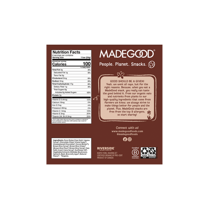 MadeGood Organic Chocolate Chip Granola Bars, 6 Count, 5.1 oz