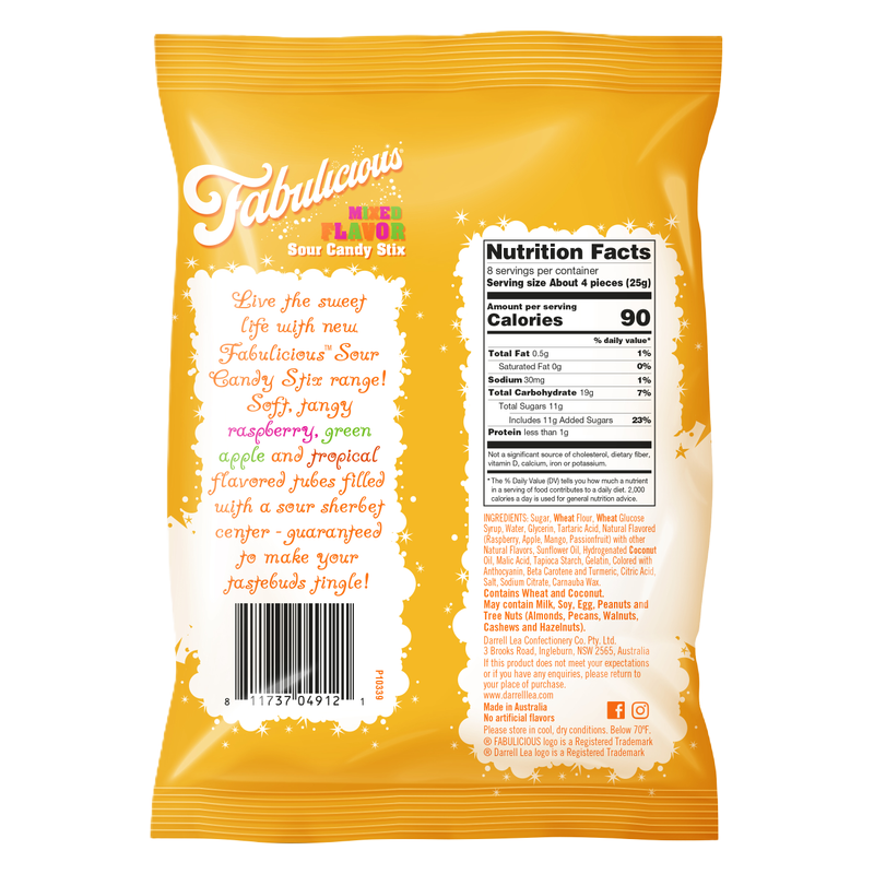 Darrell Lea Fabulicious Mixed Sour Candy Stix, 7oz