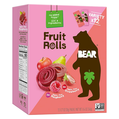 Bear Strawberry & Raspberry Fruit Rolls, 12 pack