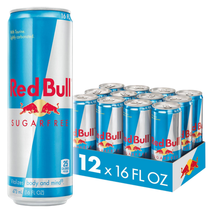Red Bull Energy Drink Sugar Free 12pk 16oz Can- XL