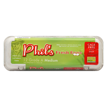 Phil's Fresh Eggs Cage Free Grade A Medium White Eggs - 12ct
