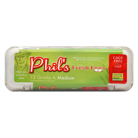 Phil's Fresh Eggs Cage Free Grade A Medium White Eggs - 12ct