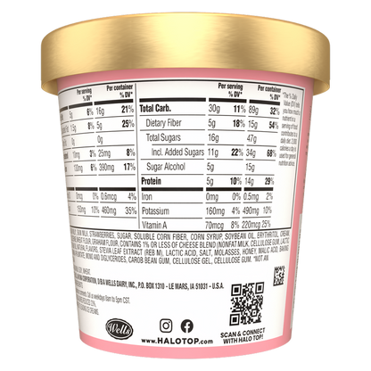 Halo Top Strawberry Cheesecake Light Ice Cream, Lower Calorie Frozen Dessert Pint, 16 fl oz