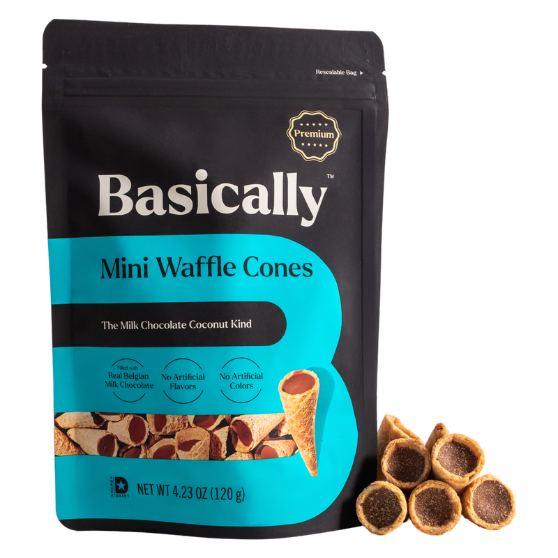 Basically Coconut & Milk Chocolate Mini Waffle Cones