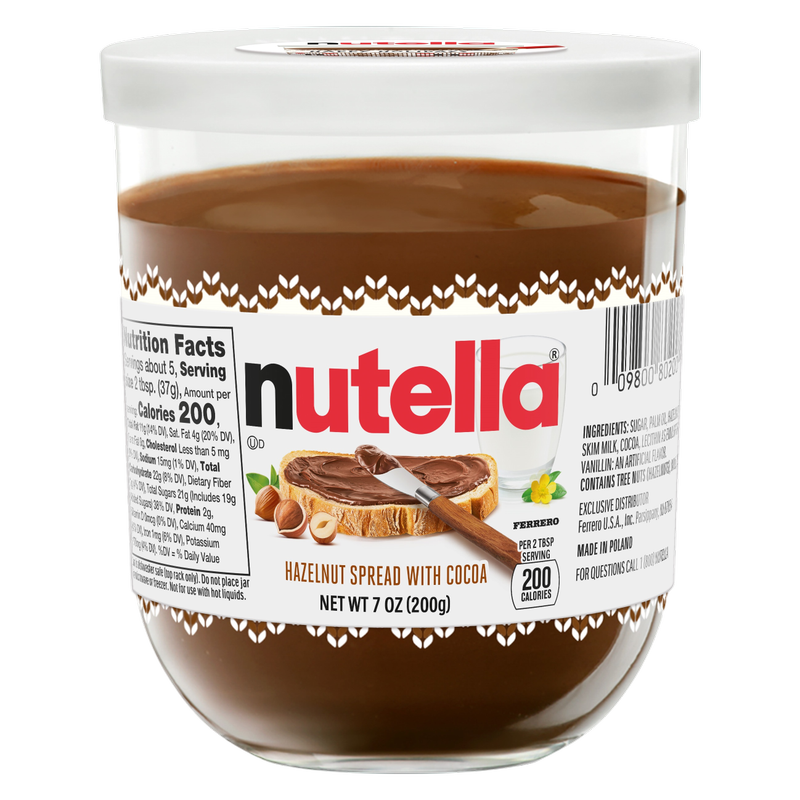 Nutella Chocolate Hazelnut Spread Holiday Glass Jar, 7oz.