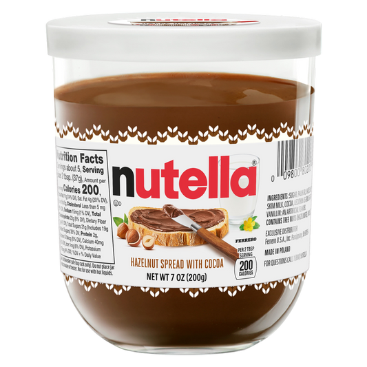 Nutella Chocolate Hazelnut Spread Holiday Glass Jar, 7oz.