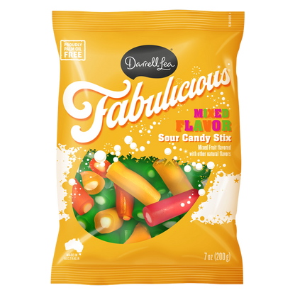 Darrell Lea Fabulicious Mixed Sour Candy Stix, 7oz
