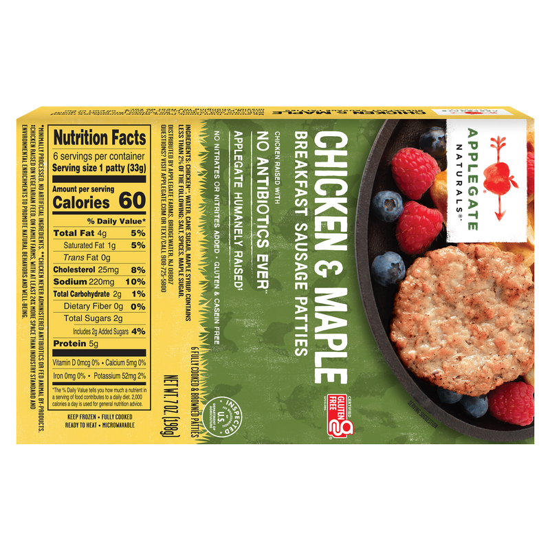 Applegate Natural Chicken & Maple Breakfast Frozen Sausage Patties 7oz
