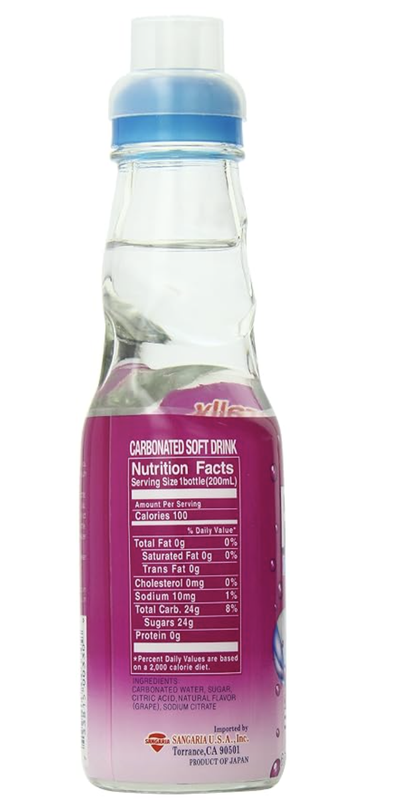 Sangria Grape Flavored Ramune Carbonated Soda 6.76oz Glass Bottle