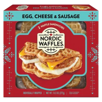 Nordic Waffles Sausage, Egg & Cheese Waffle Sandwich 2ct