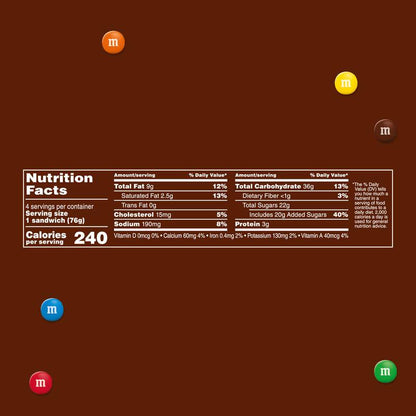 M&M'S Ice Cream Chocolate Cookie Sandwich, Reduced Fat Chocolate Ice Cream Dessert Cookie Sandwich, 4 Oz
