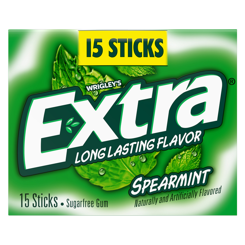 EXTRA Gum Spearmint Sugar Free Chewing Gum, Single Pack, 15 Stick
