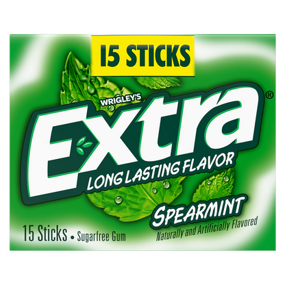 EXTRA Gum Spearmint Sugar Free Chewing Gum, Single Pack, 15 Stick