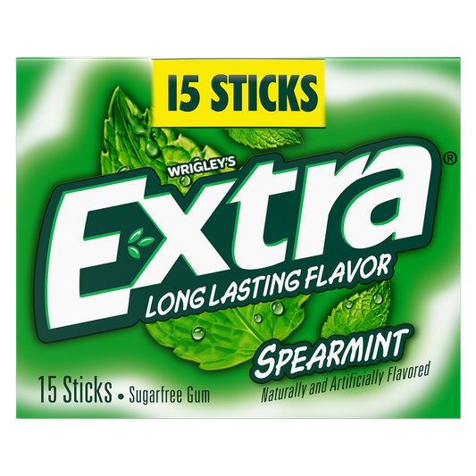 EXTRA Gum Spearmint Sugar Free Chewing Gum, Single Pack, 15 Stick