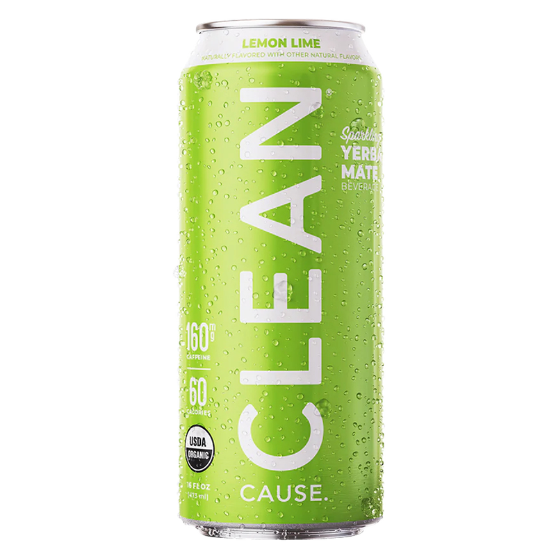 CLEAN Cause Lemon Lime Organic Sparkling Yerba Maté 16oz Can