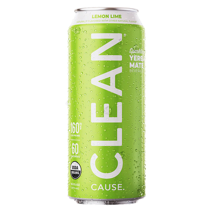 CLEAN Cause Lemon Lime Organic Sparkling Yerba Maté 16oz Can