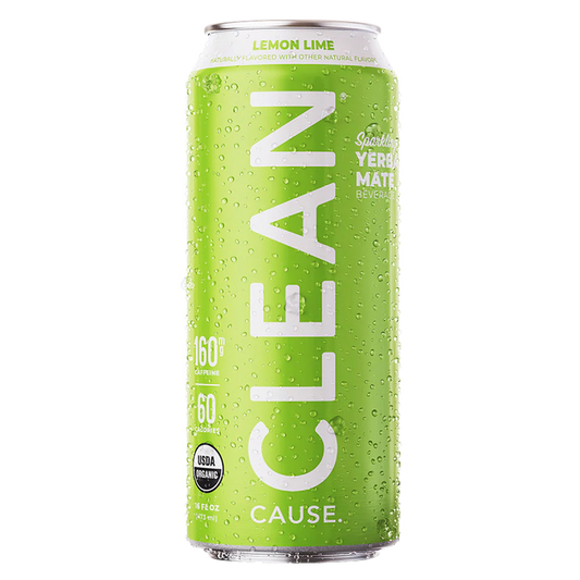 CLEAN Cause Lemon Lime Organic Sparkling Yerba Maté 16oz Can