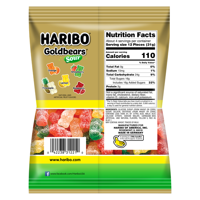 Haribo Sour Goldbears Gummi Candy 4.5oz