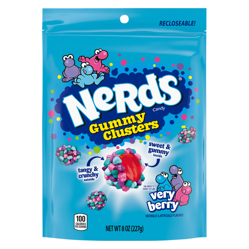 NERDS Gummy Clusters, Candy, Very Berry, Crunchy and Gummy, 8 oz