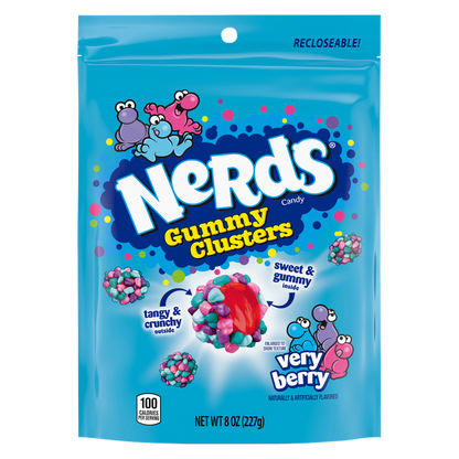 NERDS Gummy Clusters, Candy, Very Berry, Crunchy and Gummy, 8 oz