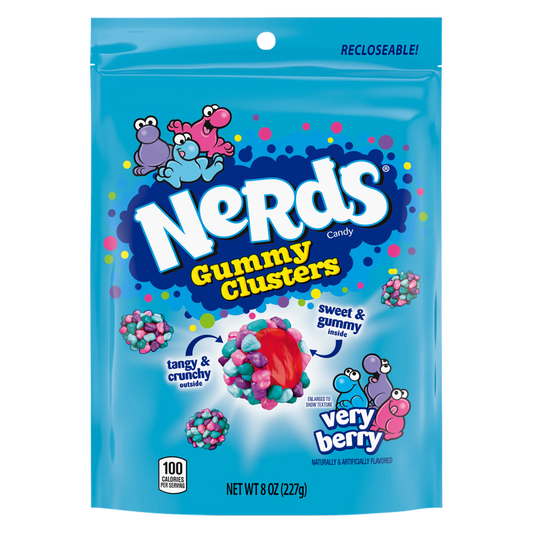 NERDS Gummy Clusters, Candy, Very Berry, Crunchy and Gummy, 8 oz