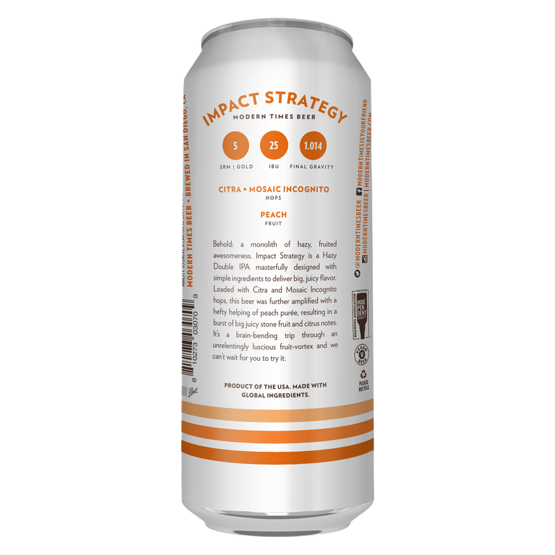 Modern Times Impact Strategy Hazy DIPA w/Peach 19.2oz Can