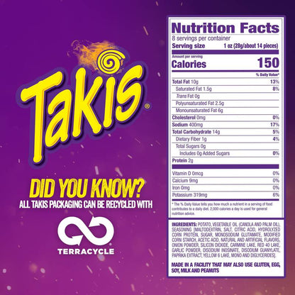 Takis Fuego Waves Spicy Wavy Potato Chips Sharing Size Bag 8oz