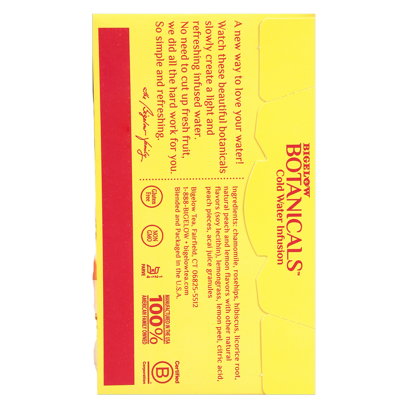 Bigelow Botanicals Peach Lemonade Acai Cold Water Infusion Caffeine Free Tea Bags 18ct Box